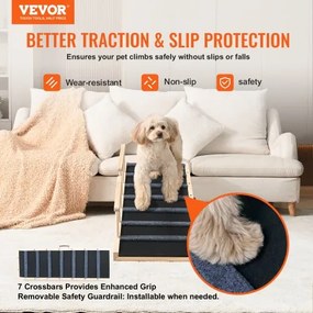 VEVOR Dog Ramp, Folding Pet Ramp for Bed, Adjustable Dog Ramp for Small, Large, Old Dogs &amp; Cats, Wooden Pet Ramp with 47.2&quot; Long Ramp, Adjustable from 13.8&quot; to 27.6&quot;, Suitable for Couch, Sofa, Car