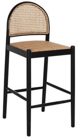 Σκαμπό Μπαρ HM9408.02 43,5x50x98cm Από Οξιά Rattan Αψίδα Πλάτη Black-Beige Wood, Mat