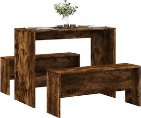 vidaXL Σετ Τραπεζαρίας με Πάγκο Καπνιστή Δρυς Επεξεργασμένο Ξύλο