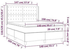 Κρεβάτι Boxspring με Στρώμα Μαύρο 140x190 εκ. Υφασμάτινο - Μαύρο