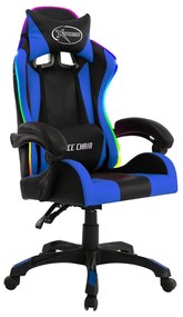 Καρέκλα Racing με Φωτισμό RGB LED Μπλε/Μαύρο Συνθετικό Δέρμα - Πολύχρωμο