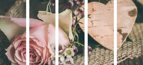 Εικόνα 5 μερών τριαντάφυλλο και καρδιά σε γιούτα - 100x50