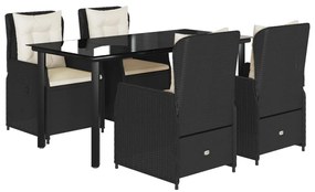 vidaXL Σετ Τραπεζαρίας Κήπου 5 Τεμαχίων Μαύρο Συνθ. Ρατάν με Μαξιλάρια