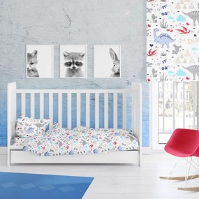 Σεντόνι Βρεφικό Dino 309 Με Λάστιχο White-Blue DimCol Κούνιας 70x155cm Βαμβάκι-Πολυέστερ