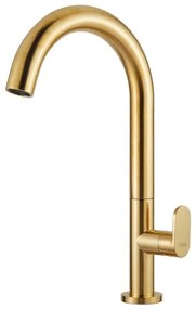Armando Vicario Slim Brushed Gold Μπαταρία Νιπτήρος Υψηλή, με Bαλβίδα clic-clac