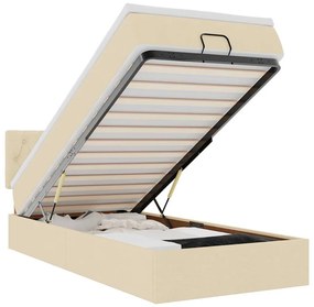 vidaXL Οθωμανικό κρεβάτι με στρώμα &amp; LEDs Cream 100x200 cm Ύφασμα