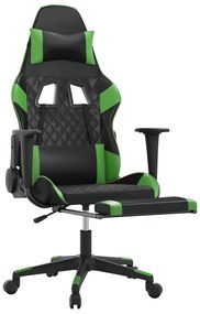 Καρέκλα Gaming Μασάζ Υποπόδιο Μαύρο/Πράσινο από Συνθετικό Δέρμα - Μαύρο
