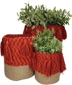 Καλάθι ArteLibre Κόκκινο Βαμβακερό 25x25x25cm Σετ 3Τμχ