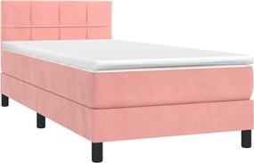 vidaXL Κρεβάτι Boxspring με Στρώμα Ροζ 90x190 εκ. Βελούδινο