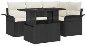 vidaXL Σετ 5 Τεμαχίων Καναπέ Κήπου με Μαξιλάρια Μαύρο Πολυ Ρατάν