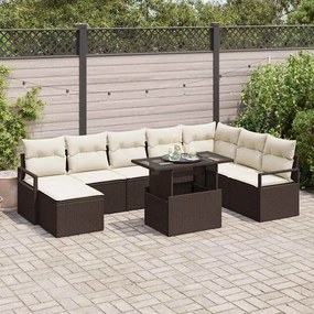 vidaXL Σετ Καναπέ Κήπου με αποθήκευση 9 pcs Καφέ Πολυ ράταν