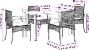vidaXL Σετ Τραπεζαρίας Κήπου 5 τεμ. Γκρι Συνθ. Ρατάν με Μαξιλάρια