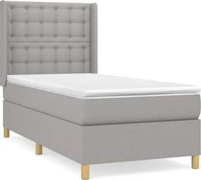 vidaXL Κρεβάτι Boxspring με Στρώμα Ανοιχτό Γκρι 90x200 εκ. Υφασμάτινο