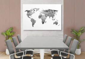 Εικόνα σε πολυγωνικό παγκόσμιο χάρτη από φελλό σε ασπρόμαυρο σχέδιο - 120x80  wooden