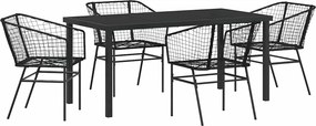 vidaXL Σέτ φαγητού για κήπο 5 pcs Μαύρο συνθετικό ρατάν