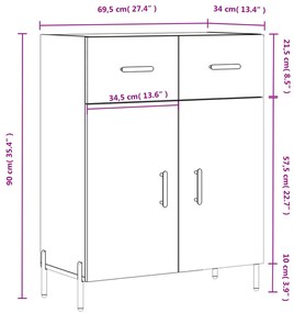 Συρταριέρα Μαύρη 69,5 x 34 x 90 εκ. από Επεξεργασμένο Ξύλο - Μαύρο