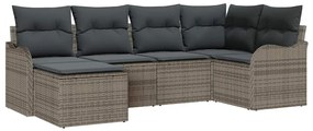 vidaXL Σετ Καναπέ Κήπου με μαξιλάρι 6 pcs Γκρι Πολυ ράταν