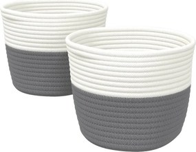 vidaXL Καλάθια Αποθήκευσης 2 τεμ. Γκρι/Λευκό Ø24 x 18 εκ. Βαμβακερά