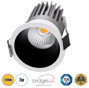 MICRO-B 60241 Χωνευτό LED Spot Downlight TrimLess Φ6cm 7W 875lm 38° AC 220-240V IP20 Φ6 x Υ7.8cm - Στρόγγυλο - Λευκό με Μαύρο Κάτοπτρο - Θερμό Λευκό 2700K - Bridgelux COB - 5 Years Warranty