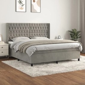 vidaXL Κρεβάτι Boxspring με Στρώμα Ανοιχτό Γκρι 180x200 εκ. Βελούδινο