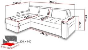 Γωνιακός Καναπές Providence C102, Λειτουργία ύπνου, Αποθηκευτικός χώρος, 234x156x82cm, 99 kg, Πόδια: Πλαστική ύλη | Epipla1.gr