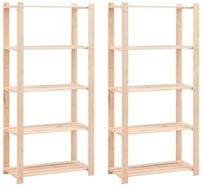 vidaXL Ραφιέρες 5 Επιπέδων 2 τεμ. 250 κ 80x38x170 εκ Μασίφ Ξύλο Πεύκου