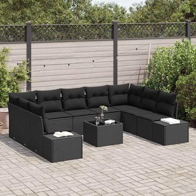 vidaXL Σετ Καναπέ Κήπου με μαξιλάρι 10 pcs Μαύρο Πολυ ράταν