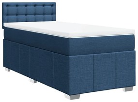 Κρεβάτι Boxspring με Στρώμα Μπλε 90x200 εκ.Υφασμάτινο - Μπλε