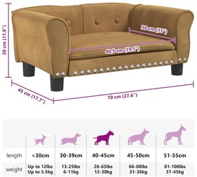 vidaXL Κρεβάτι Σκύλου Καφέ 70 x 45 x 30 εκ. Βελούδινο