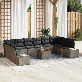 vidaXL Σετ καναπέ κήπου 11 pcs Γκρι Ρατάν & Πολυεστέρας