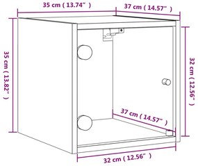 Κομοδίνα 2 τεμ. Μαύρα 35x37x35 εκ. με Γυάλινες Πόρτες - Μαύρο