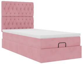 Οθωμανικό κρεβάτι με στρώματα &amp; LEDs Ροζ 90x190cm Velvet 3314365