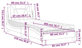 Κρεβάτι με Στρώμα Μαύρο και Λευκό 80 x 200 εκ. Συνθετικό Δέρμα - Μαύρο