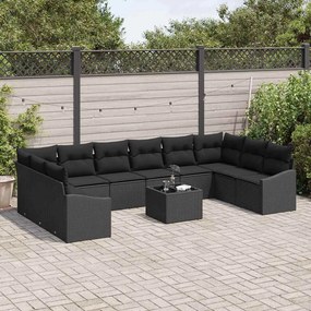 vidaXL Σετ Καναπέ με μαξιλάρι 11 pcs Μαύρο συνθετικό ρατάν