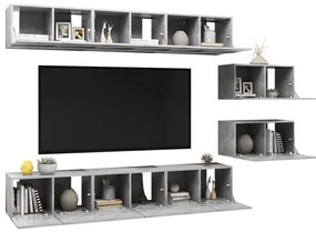 vidaXL Έπιπλα Τηλεόρασης 8 τεμ. Γκρι Σκυροδέματος από Επεξ. Ξύλο