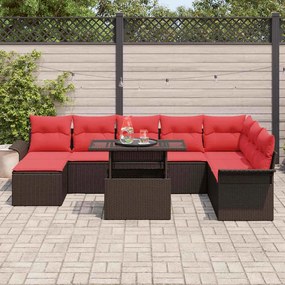 vidaXL Σετ Καναπέ Κήπου με μαξιλάρι 9 pcs Καφέ Πολυ Ρατάν