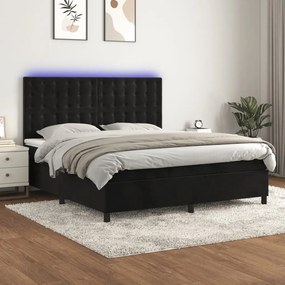 Κρεβάτι Boxspring με Στρώμα & LED Μαύρο 160x200 εκ. Βελούδινο