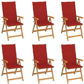vidaXL Καρέκλες Κήπου 6 τεμ. από Μασίφ Ξύλο Teak με Κόκκινα Μαξιλάρια