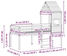 Κρεβάτι Υπερυψωμένο με Οροφή 75x190εκ. από Μασίφ Ξύλο Πεύκου - Λευκό