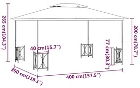 Κιόσκι με Πλευρικά Τοιχώματα και Διπλή Οροφή Taupe 3 x 4 μ. - Μπεζ-Γκρι