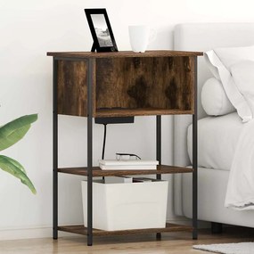 vidaXL Κομοδίνο Καπνιστή δρυς 55 x 31 x 76 εκ Επεξεργασμένο ξύλο