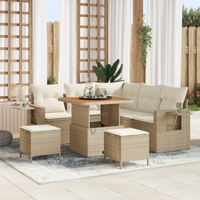 vidaXL Set καναπέ κήπου 8 τεμαχίων από τη  με μπεζ μαξιλάρια, πολυρατάν ακακίας.