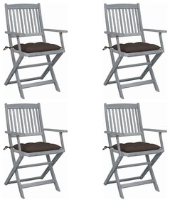 3064532 vidaXL Καρέκλες Εξωτ. Χώρου Πτυσσόμενες 4 τεμ Ξύλο Ακακίας &amp; Μαξιλάρια Γκρι, 1 Τεμάχιο