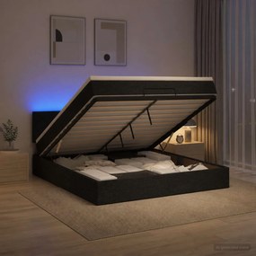 vidaXL Κρεβάτι Ottoman με Στρώμα και LED Μαύρο 140 x 190 cm Ύφασμα