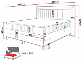 Κρεβάτι continental Baltimore 188, Διπλό, Continental, Κόκκινο, 160x200, Ταπισερί, Τάβλες για Κρεβάτι, 192x211x120cm, 122 kg, Στρώμα: Ναι | Epipla1.gr