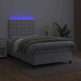 vidaXL Κρεβάτι Boxspring με Στρώμα &amp; LED Λευκό 120x190 εκ. Συνθ. Δέρμα