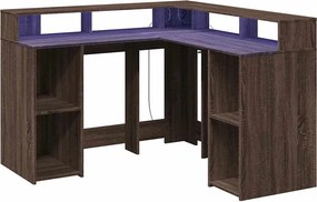 vidaXL Γραφείο με LED Καφέ δρυς 130x130x91 εκ. Επεξεργ. Ξύλο