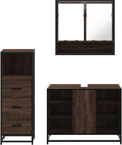 vidaXL Σετ Επίπλων Μπάνιου 3 Τεμαχίων Καφέ Δρυς από Τεχν. Ξύλο
