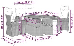 Σετ Τραπεζαρίας Κήπου 4 τεμ. Μπεζ Συνθετικό Ρατάν με Μαξιλάρια - Μπεζ