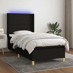 vidaXL Κρεβάτι Boxspring με Στρώμα & LED Μαύρο 90x200 εκ. Υφασμάτινο